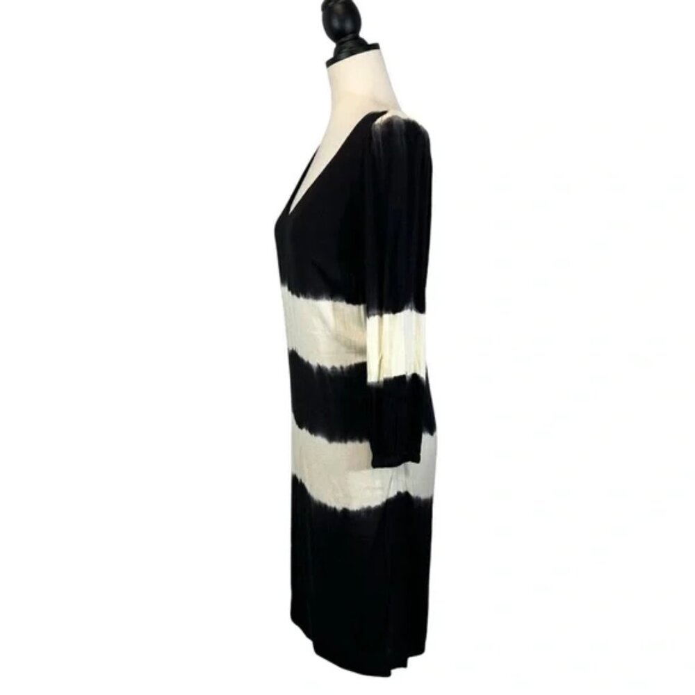 Anthropologie Floreat Ink Wash Tie Dye Dress V-Neck 3/4 Sleeve Black, Size 2 - Picture 5 of 15